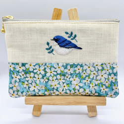 キビタキ 刺繍 ブローチ （ 野鳥 鳥 小鳥 ） ブローチ mame.pii