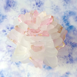 【オーダー】シーグラスのお花のランプシェード ピンク×灰 東風解凍（はるかぜこおりをとく）ギフトラッピング対応【海灯花】 6枚目の画像
