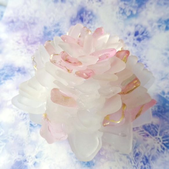 【オーダー】シーグラスのお花のランプシェード ピンク×灰 東風解凍（はるかぜこおりをとく）ギフトラッピング対応【海灯花】 8枚目の画像