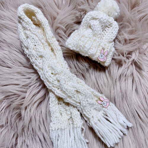 うさぎ用マフラーと帽子セット オフホワイト ペット服