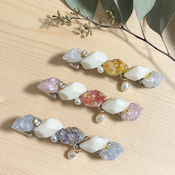 NO44 ハンドメイド レジン バレッタ 心強く NO44 ハンドメイド レジン バレッタ 心強く