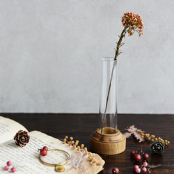 2WAY【一輪挿し】アンティークな木製 小さな花瓶／ガラスドーム