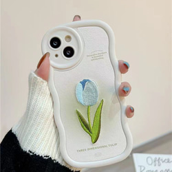 iPhone 14 Proアート刺繍チューリップの花iPhone 11携帯ケース韓風アップル13女12 promaxソフ 5枚目の画像