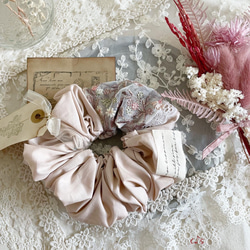 ハンドメイドシュシュM-4015♡桜ジョーゼット♡インド刺繍リボン付♡ インド刺繍リボンのシュシュ - JOLIEM-FEEN'S GALLERY | minne