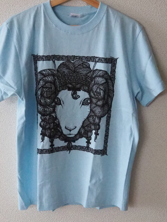 羊イラストTシャツ（水色）Mサイズ 6枚目の画像