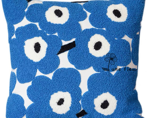 花柄刺繍クッション ブルー フラワー柄刺繍クッションカバー | Pm9:00
