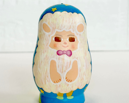 ひつじ【木箱付】マトリョーシカ。1個物。出産祝い・入園祝いの
