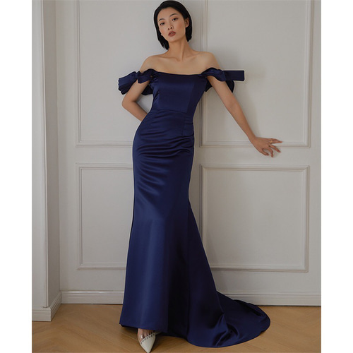ネイビー オフショルダー パーティードレス オフショルダー ネイビーパーティドレス 演奏会 ドレス ウララ — 花嫁