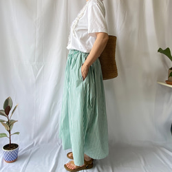 グリーンストライプのロングギャザースカート 5枚目の画像