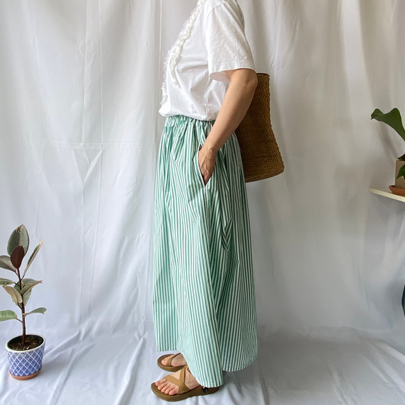 グリーンストライプのロングギャザースカート 人気・おすすめ｜多用途・生活用品におすすめ 口コミ人気 即納 日本国内即配送