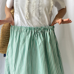 グリーンストライプのロングギャザースカート 9枚目の画像