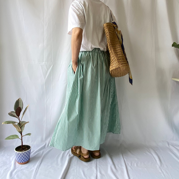 グリーンストライプのロングギャザースカート 人気・おすすめ｜多用途・生活用品におすすめ 口コミ人気 即納 日本国内即配送