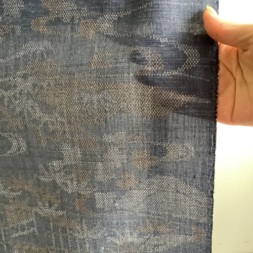 塩沢紬 200処多色絣柄物 No.202301（茶屋辻紋様／藍鼠地白・山吹絣