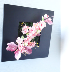売切)[サクラ/壁掛けOK/パンフラワー/粘土の花]大人シックな八重桜のパンフラワーアレンジメント 4枚目の画像