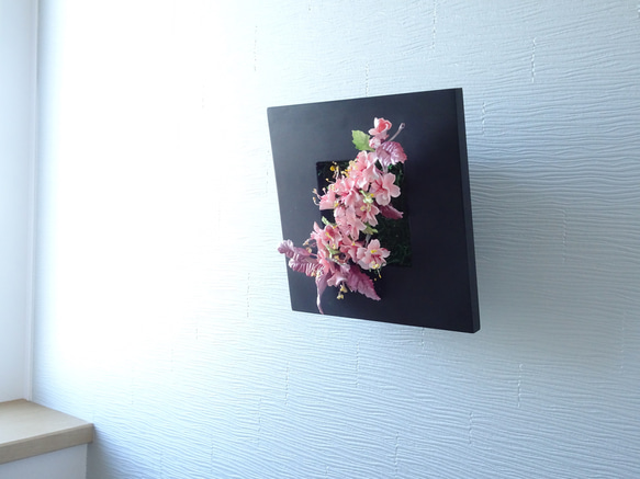 売切)[サクラ/壁掛けOK/パンフラワー/粘土の花]大人シックな八重桜のパンフラワーアレンジメント 5枚目の画像