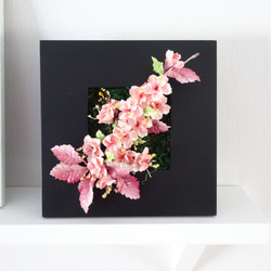 売切)[サクラ/壁掛けOK/パンフラワー/粘土の花]大人シックな八重桜のパンフラワーアレンジメント 9枚目の画像