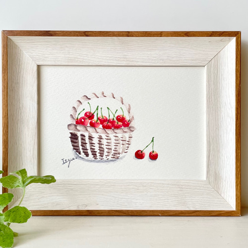 パステル画　さくらんぼ　キウイ 水彩画】『桜坊とテントウムシ』（さくらんぼう） | 絵画と