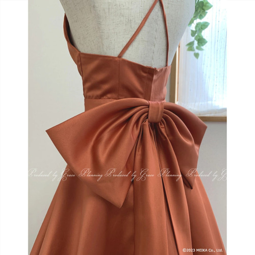 カラードレス レンガ色 テラコッタ パーティードレス ワンピース