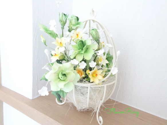 パンフラワー/パン粘土]癒しグリーン♡薔薇/カンパニュラ/かすみ草の