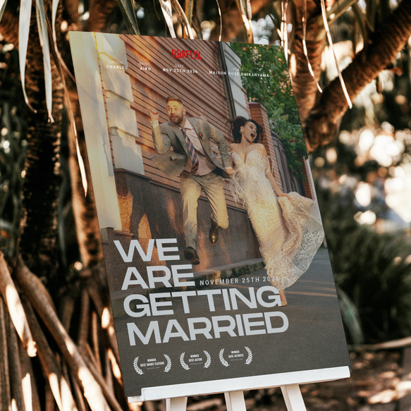 お客様のお写真で作る映画ポスター風ウェルカムボード <デザイン2> │ウェディング 結婚式 2枚目の画像