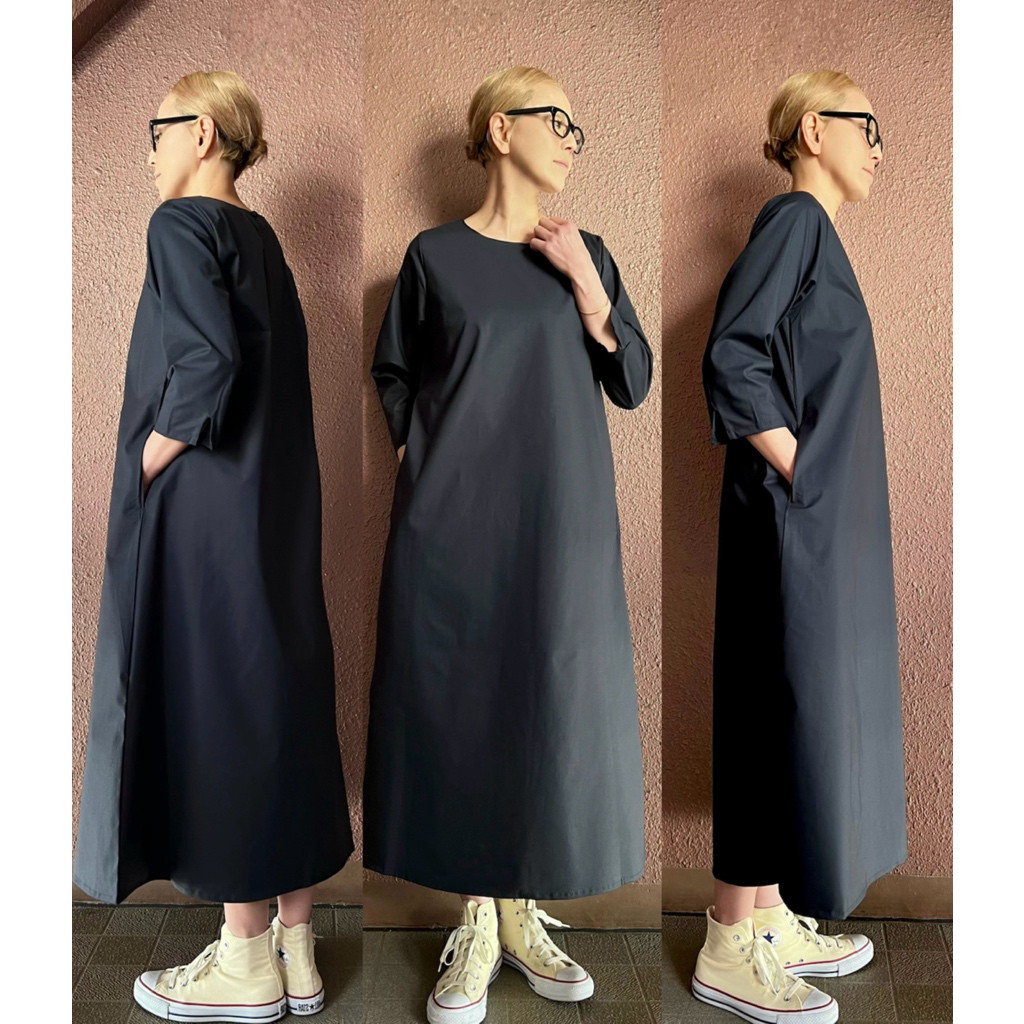 RATA❤️ロング丈❗️スラリと見える❤️シンプルロングワンピース❤️ネイビー❤️式にも❤️伸縮性ある綺麗め素材❤️