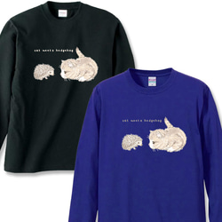 送料無料[長袖Tシャツ]ハリネズミと出会う猫[ロングスリーブTシャツ] 2枚目の画像