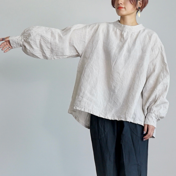 亞麻褶襉襯衫/未漂白/遠州紡織 第4張的照片
