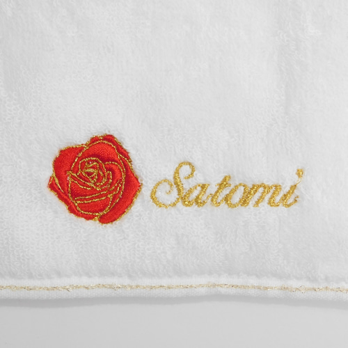 母の日 赤バラとお名前刺繍入り今治タオルハンカチ -GIFTBOX入り