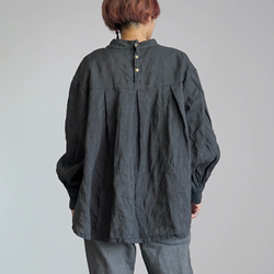 亞麻褶襉襯衫/黑色/遠州紡織 第3張的照片