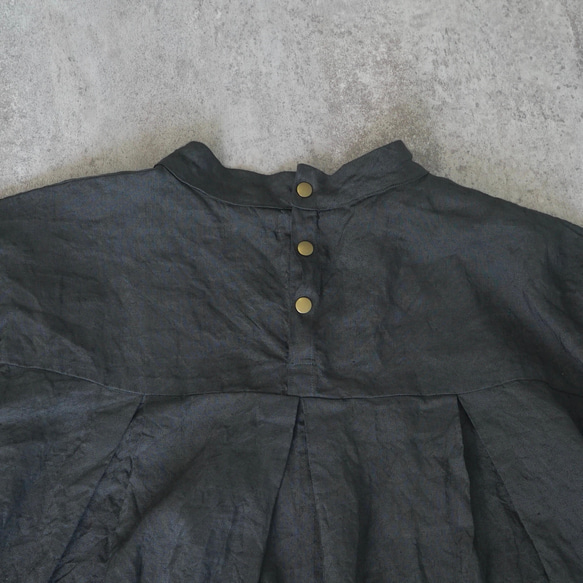 亞麻褶襉襯衫/黑色/遠州紡織 第6張的照片