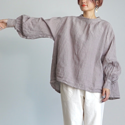 亞麻褶襉襯衫/粉紅米色/遠州紡織 第4張的照片