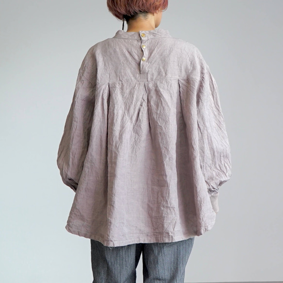 亞麻褶襉襯衫/粉紅米色/遠州紡織 第3張的照片