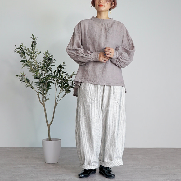 亞麻褶襉襯衫/粉紅米色/遠州紡織 第10張的照片