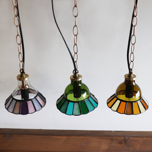 グリーン・緑系】ステンドグラスミニペンダントライト花型｜吊下げ照明