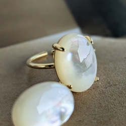 14kgf [白珍珠 AAA] 珍珠母貝單隻耳環&amp;戒指套裝 SV925 可用 第7張的照片