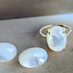 14kgf [白珍珠 AAA] 珍珠母貝單隻耳環&amp;戒指套裝 SV925 可用 第5張的照片