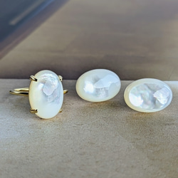 14kgf [白珍珠 AAA] 珍珠母貝單隻耳環&amp;戒指套裝 SV925 可用 第6張的照片