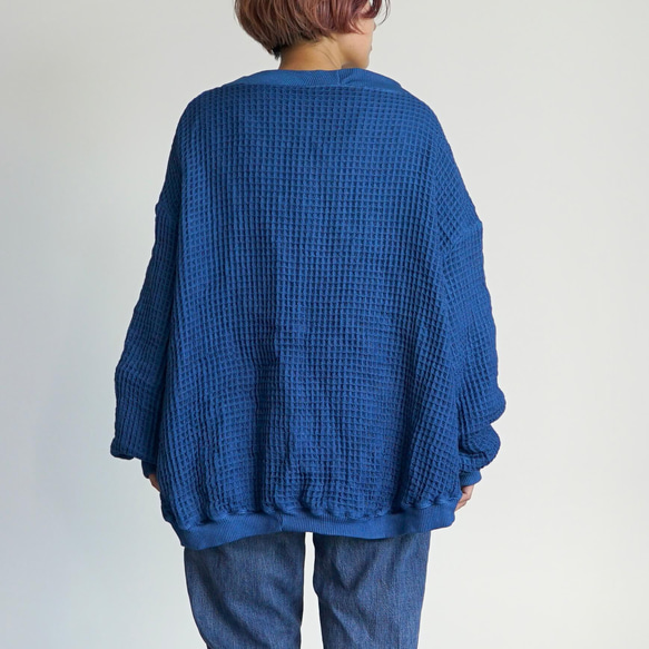 華夫格開衫/藍色/Mikawa紡織 第3張的照片