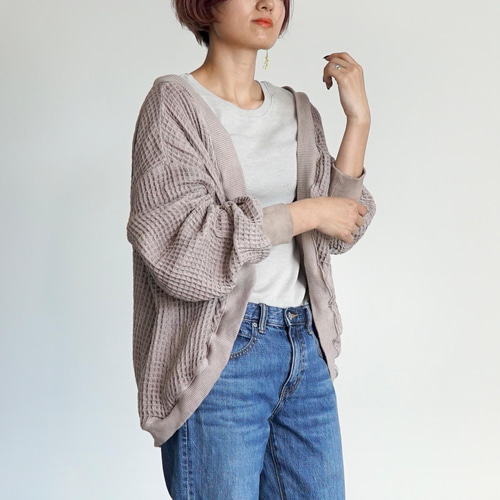 ワッフルカーディガン/ピンクベージュ/三河織物 カーディガン UZUiRO