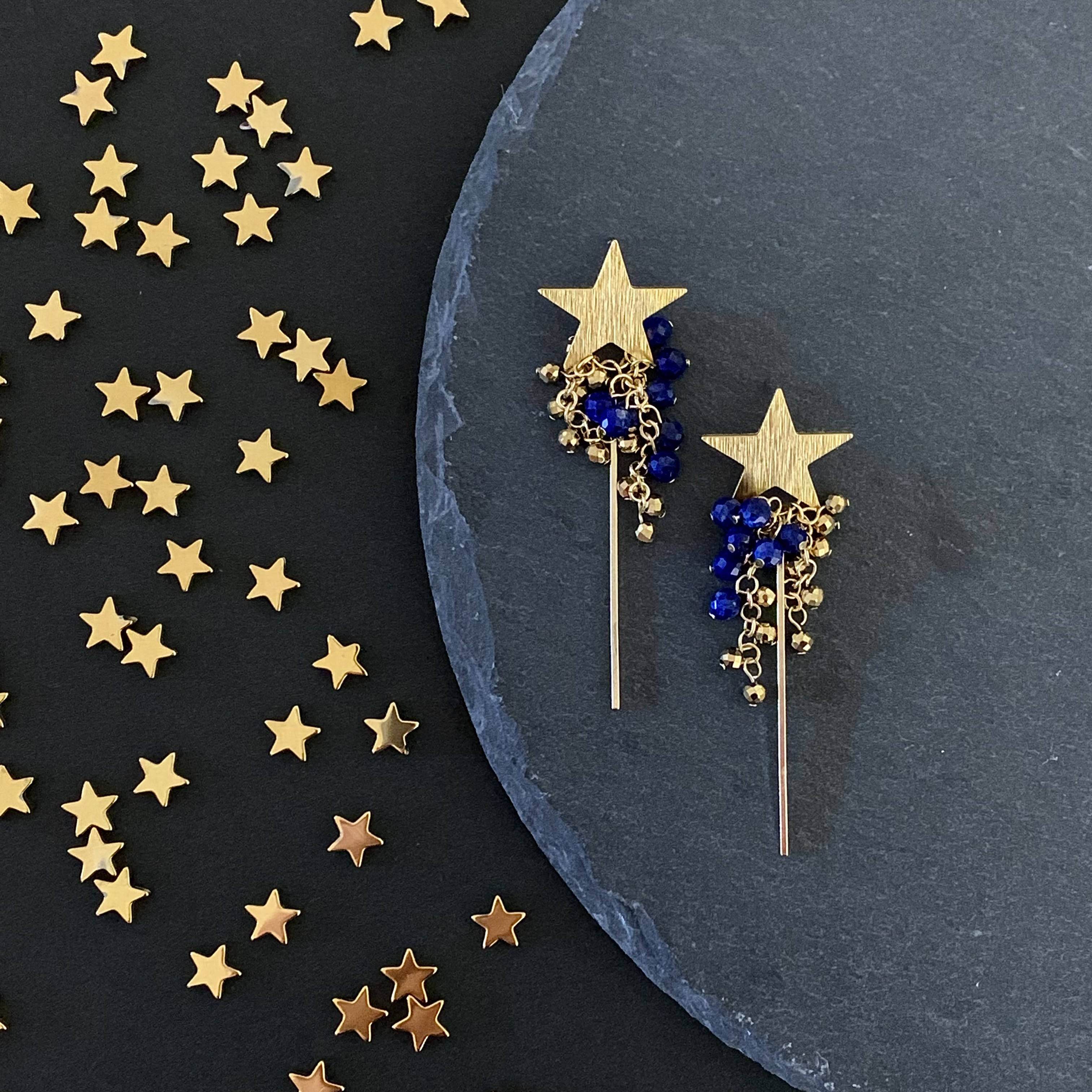 ラピスラズリとスターのロングピアス・イヤリング