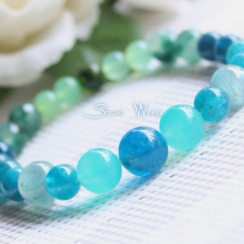 天然石✿高品質ブルーアパタイト＆クリソプレーズブレスレット+: