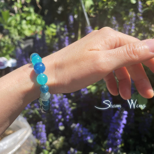 天然石✿高品質ブルーアパタイト＆クリソプレーズブレスレット+: