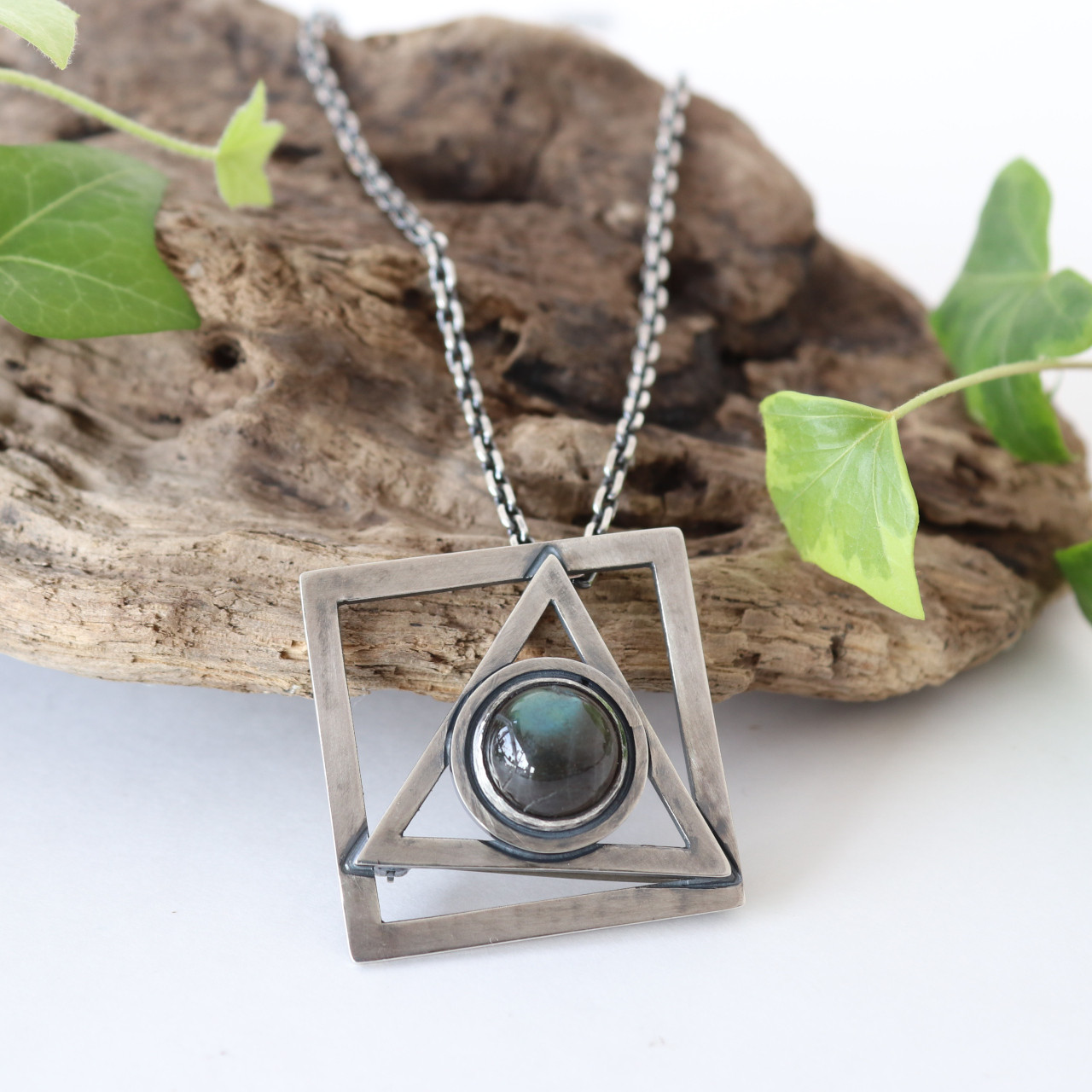 スペクトロライト シルバー925 ペンダント&ブローチ 「まるさんかくしかく」（チェーン別） ■送料無料■