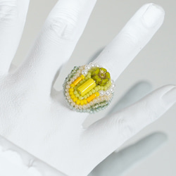Chatty 戒指 109 均碼珠繡戒指花朵黃色超大戒指 第3張的照片