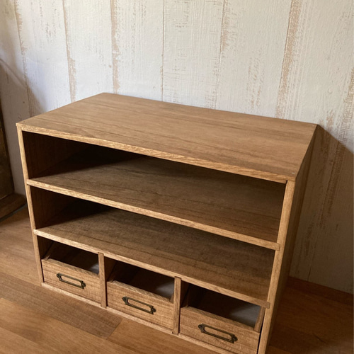 再販】ディスプレイ・収納棚 小物入れ付き【ダークウォルナット】 棚