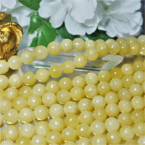 10mm 2個 イエローアラゴナイト 天然石 ビーズ ラウンド 丸玉 天然無