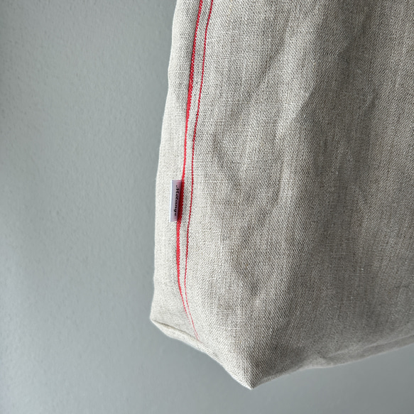 【巾着付き】赤耳リネンのエコバッグ・生成り 5枚目の画像