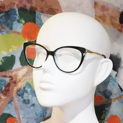 フォックス型｜ブラックフレーム｜老眼鏡、だてメガネ、近視用・乱視用・サングラスとして作成できます 2枚目の画像