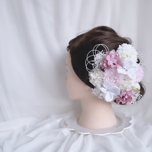 ピンク×ホワイト ヘッドドレス 白無垢 和装 髪飾り 成人式 卒業式