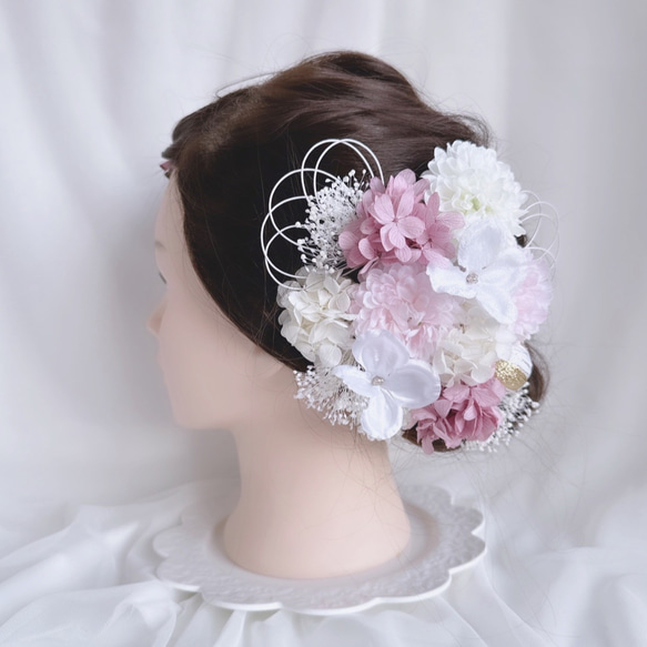 ヘッドドレス～モダンピンクとホワイトstyle～髪飾り ドライフラワー ヘッドドレス～モダンピンクとホワイトstyle～髪飾り ドライフラワー